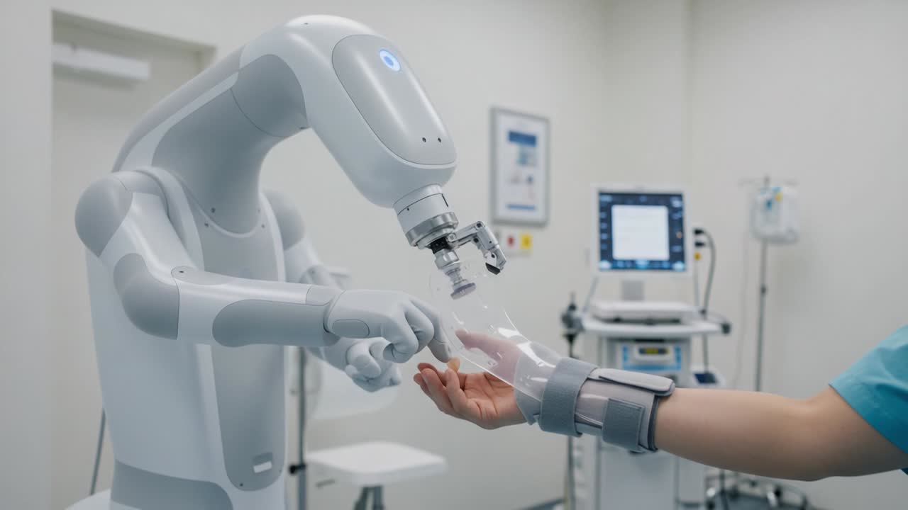 Advanced Robotic Surgery: A Cutting-Edge Robotic Arm Assists a Patient in a Modern Medical Environment with Precision and Care