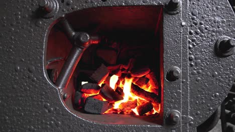 coal fire in a vintage steam engine firebox