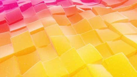 beautiful abstract 3d surface with glitter sparkles, extruded or displaced waves transform in loop. red yellow color gradient, soft matte material like morphing sweetness with light inner glow.