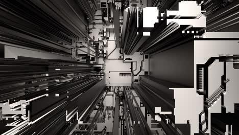 abstract futuristic 3d geometric aerial circuitboard city loop