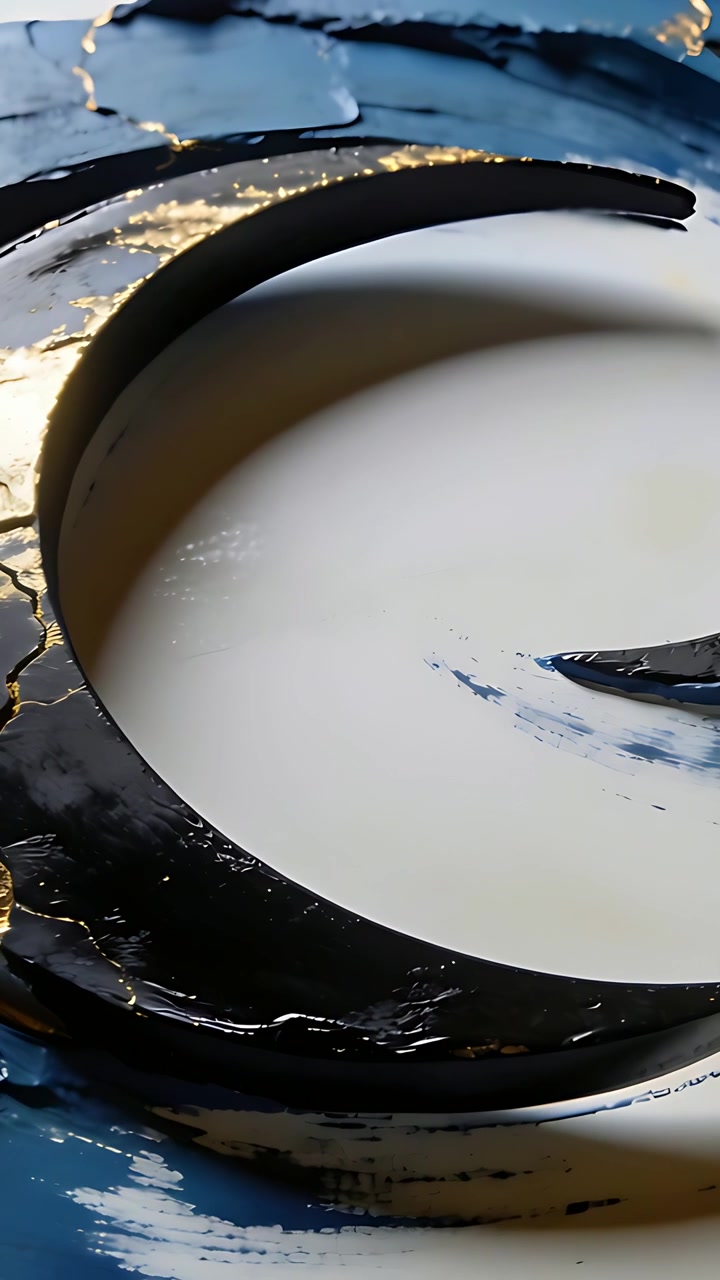 Vertikal video: Kniv smører svart stripe på blek base for å fremheve glansfull halvmåne ved benk.