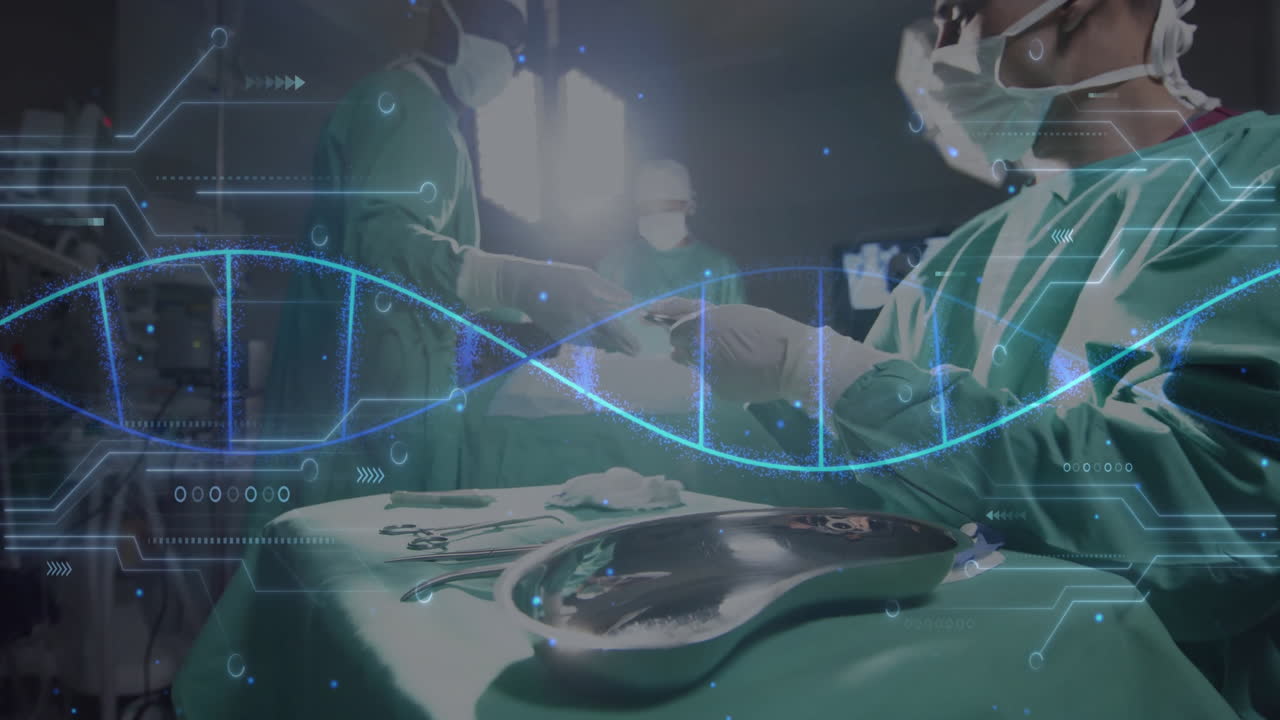 병원에서 다양한 외과 의사에 대한 dna 스트랜드의 애니메이션