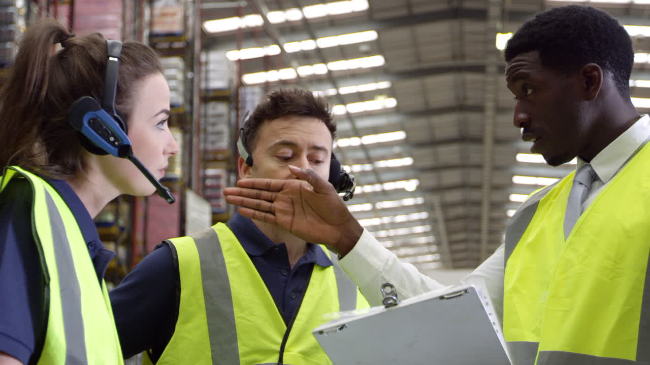 창고 직원 들 에게 지시 를 하는 매니저, r3d 에서 촬영