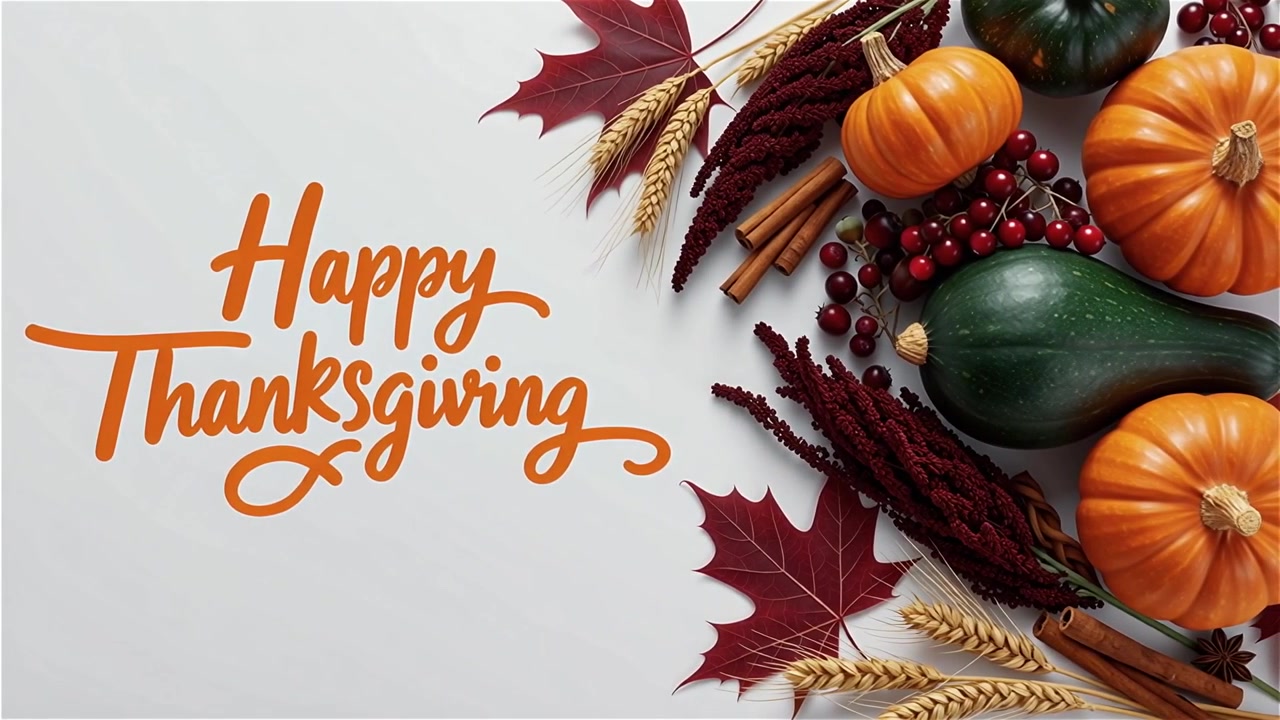 Fondo de feliz Día de Acción de Gracias con hojas de otoño y calabazas
