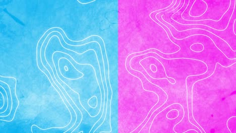 animación de una carta topográfica en movimiento sobre un fondo rosa y azul