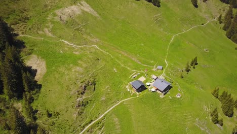 drone view of a remote cabin in the swiss alps