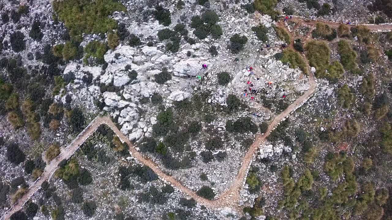 Aerial View of Hikers on a Mountain Trail