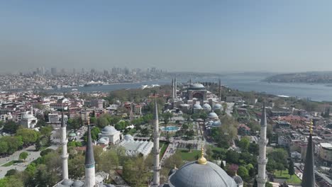 renovated blue mosque and hagia sophia drone video, april 2022 fatih, istanbul turkey