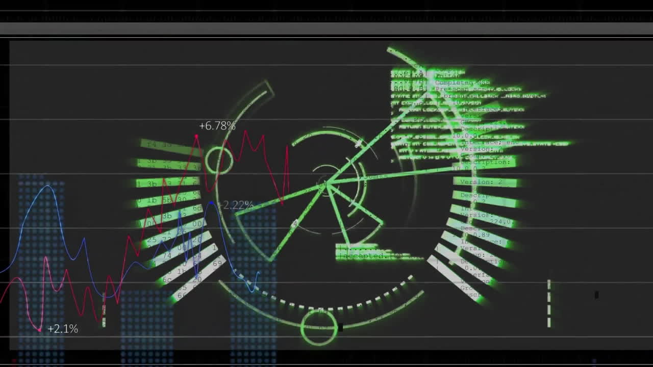 animación del alcance y procesamiento de datos sobre fondo negro