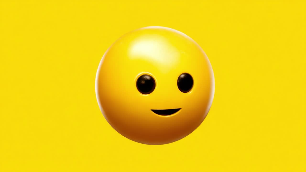 A playful animated yellow smiley face transitions from a wink to a cheerful smile against a vibrant yellow background, showcasing expressions of joy and fun