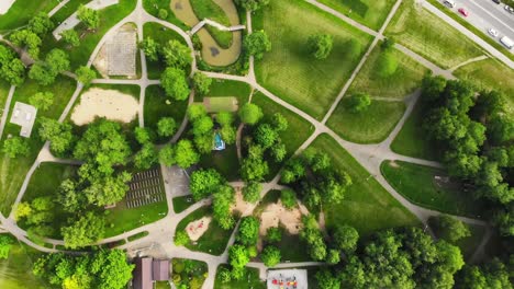 aerial top view public park in south part of siauliai city, lithuania