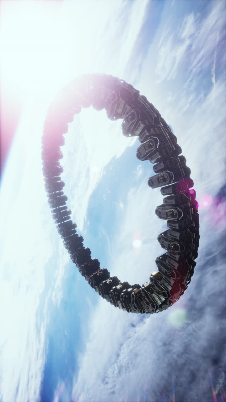 Futuristic Ring-Shaped Spaceship Orbiting Earth