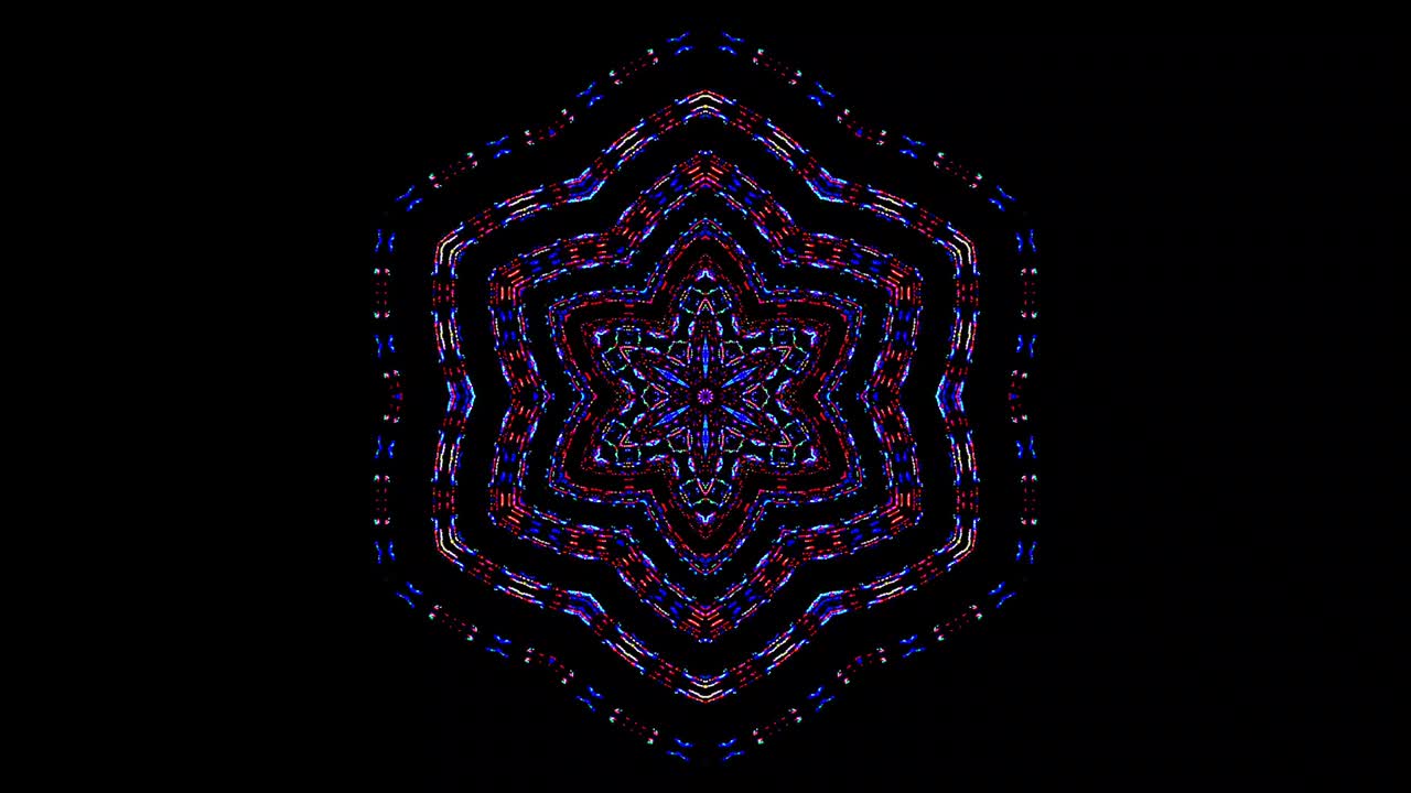 forma redonda animada de luces intermitentes multicolores, sobre un fondo negro