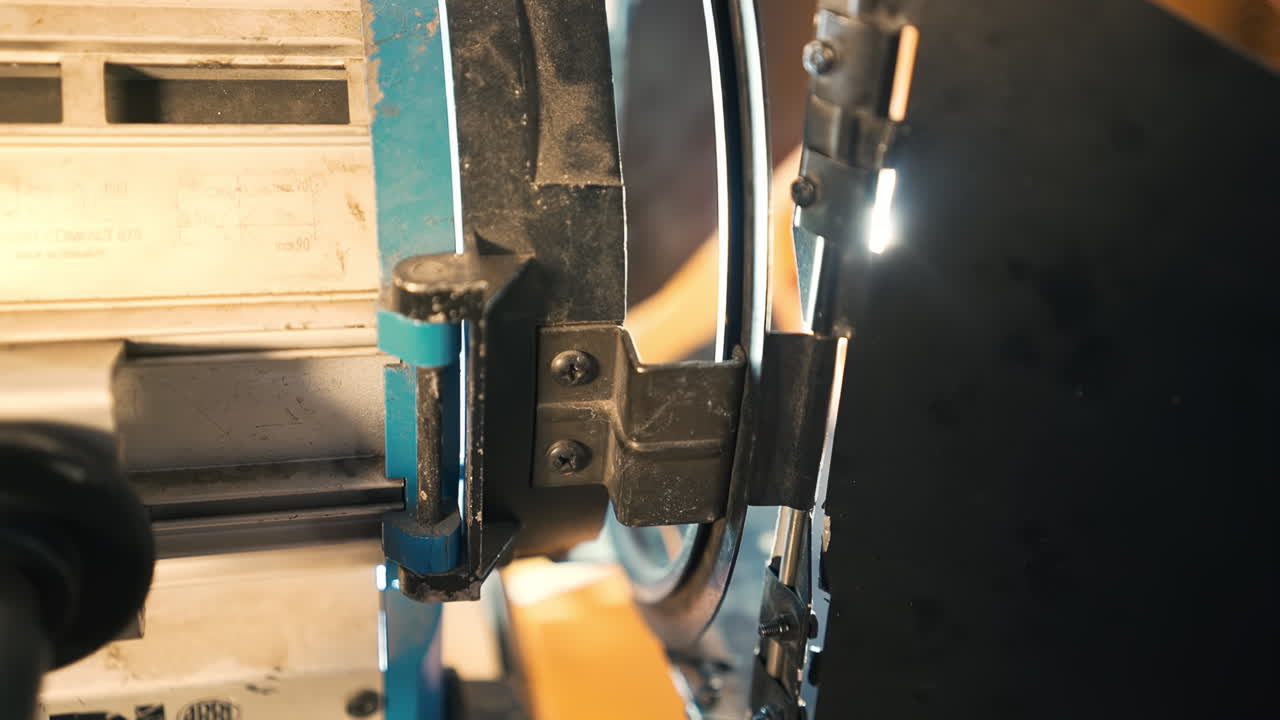 Led lightning system with color filters view from the back on a movie set. Close up