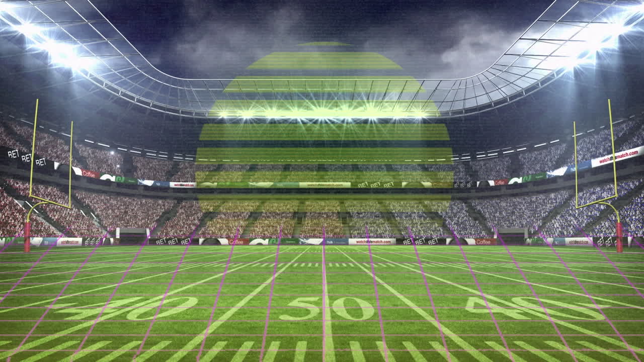 스포츠 경기장 위에 독립 발을 흔들고 있는 애니메이션