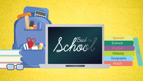 animation of back to school text on yellow background