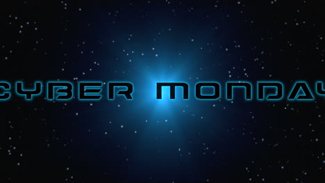 Cyber-Monday-Mit-Blauem-Lichteffekt-Und-Sternen-In-Einer-Dunklen-Galaxie