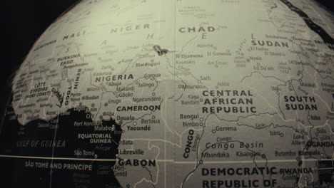 close-up of a world globe showing africa