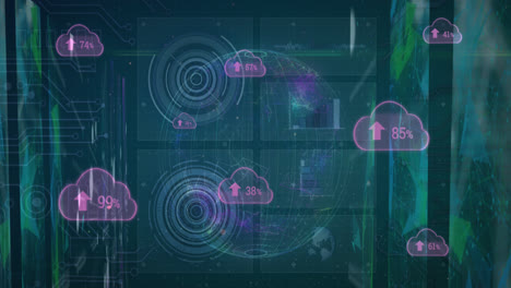 Animation-of-data-processing-over-shapes-and-globe