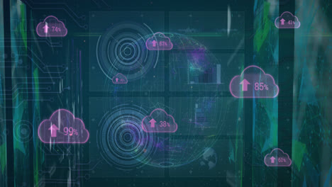 animation of data processing over shapes and globe