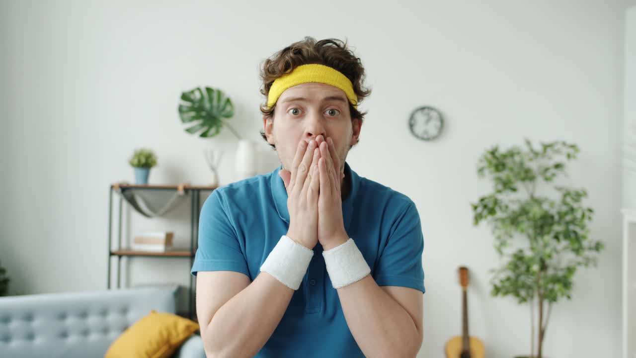 Man Looking Surprised in Retro Sport Outfit