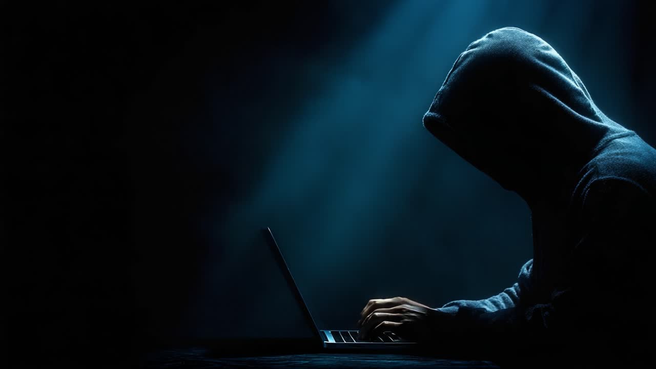 A Mysterious Figure in a Hooded Sweatshirt Engaged in Computer Activity Under Dramatic Lighting, Symbolizing Secrecy and Modern Technology's Intricate Relationship with Privacy