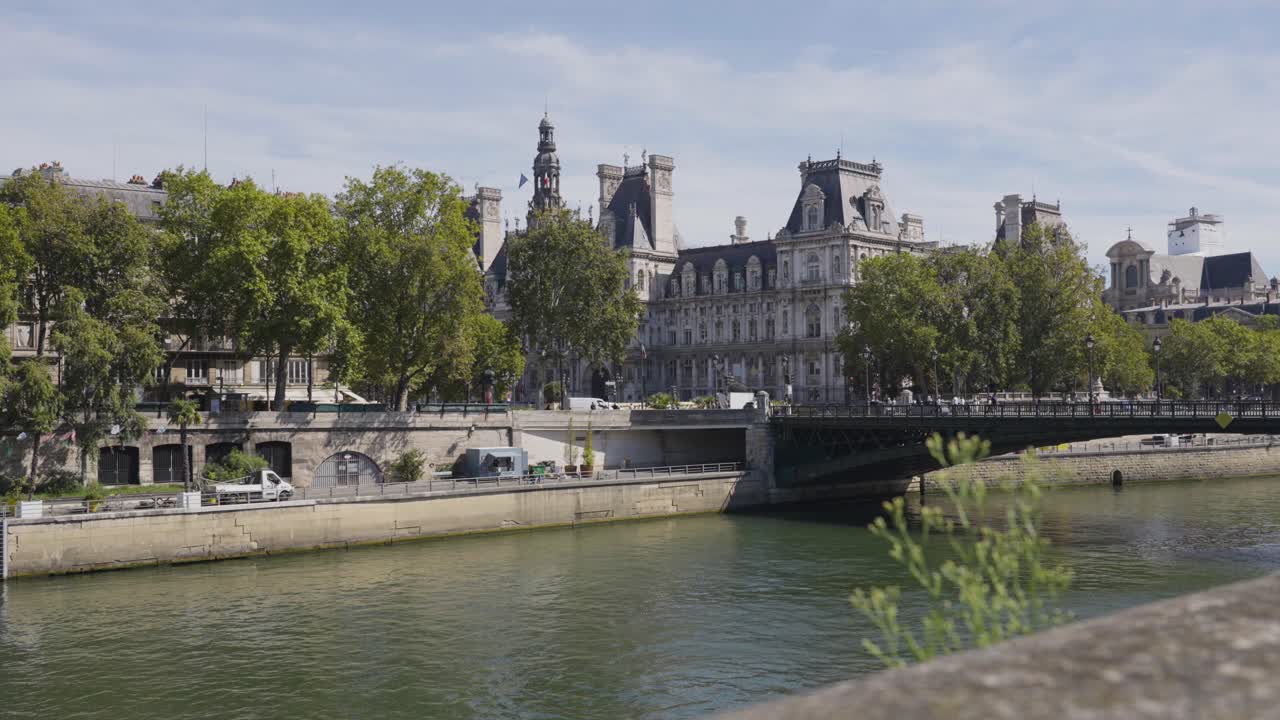 Pont D'Arcole Bridge Crossing River Seine In Paris France With Tourists 2