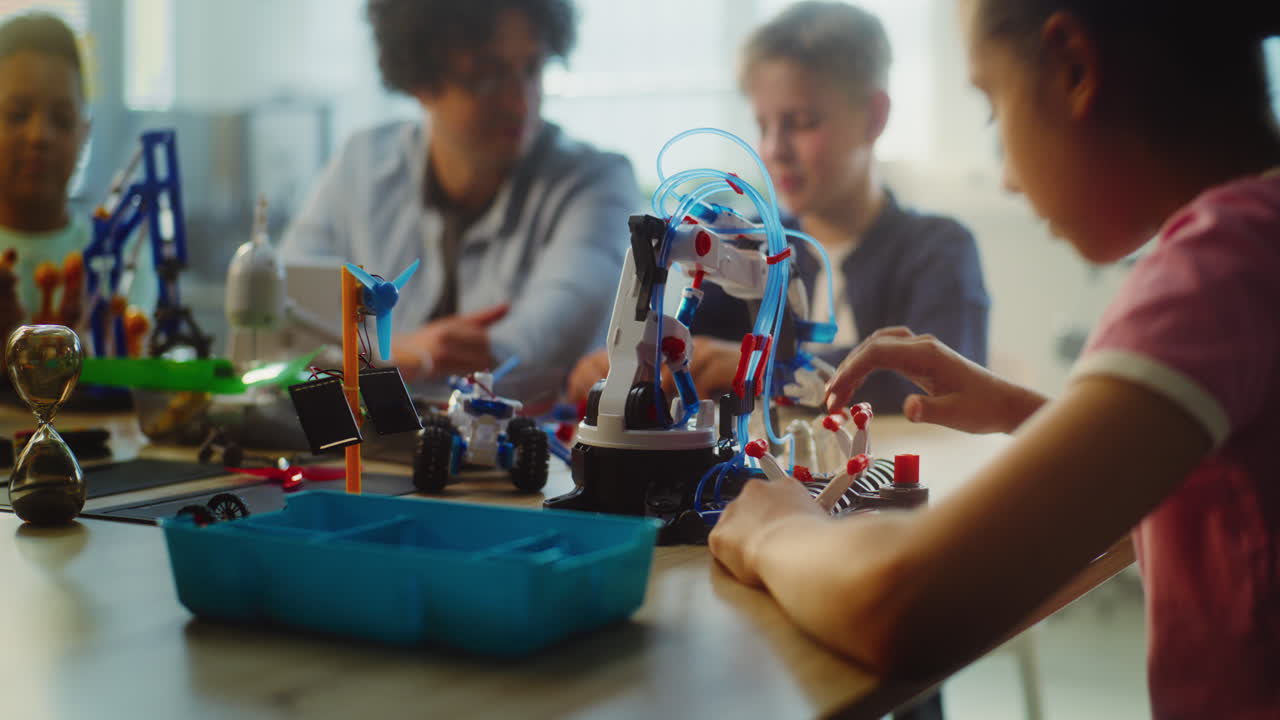 Kids Building Robots in a STEM Class