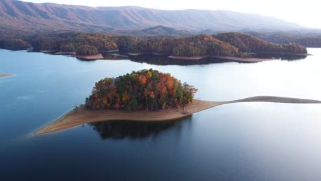 aerial: island with multicolored trees