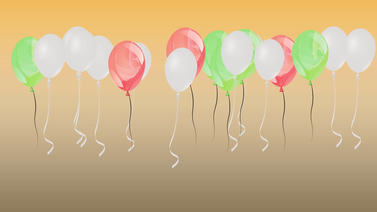 오렌지색 배경에  ⁇ 는 다채로운 풍선의 애니메이션