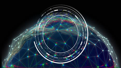 animación del procesamiento de datos digitales a través de una red de conexiones y globo