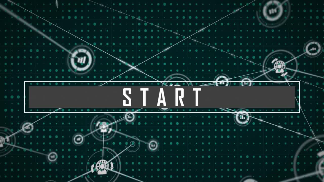 Animation of start text and connected graphs and globe with person icons