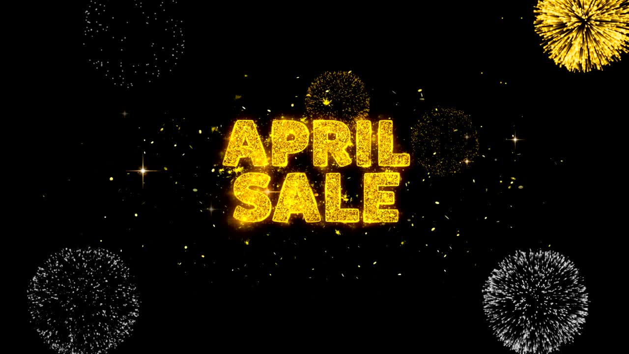 4월 판매 텍스트는 반이는 황금 입자 불꽃놀이에 대해 드러니다.