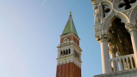 st mark's campanile bell tower of st mark's basilica in venice, italy - low angle