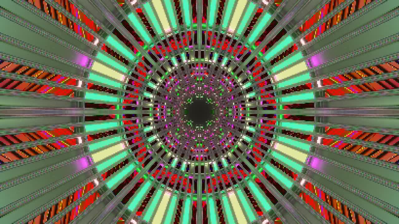 This seamless looping screensaver showcases a captivating tunnel experience, filled with vibrant colors and dynamic patterns creating an immersive visual journey