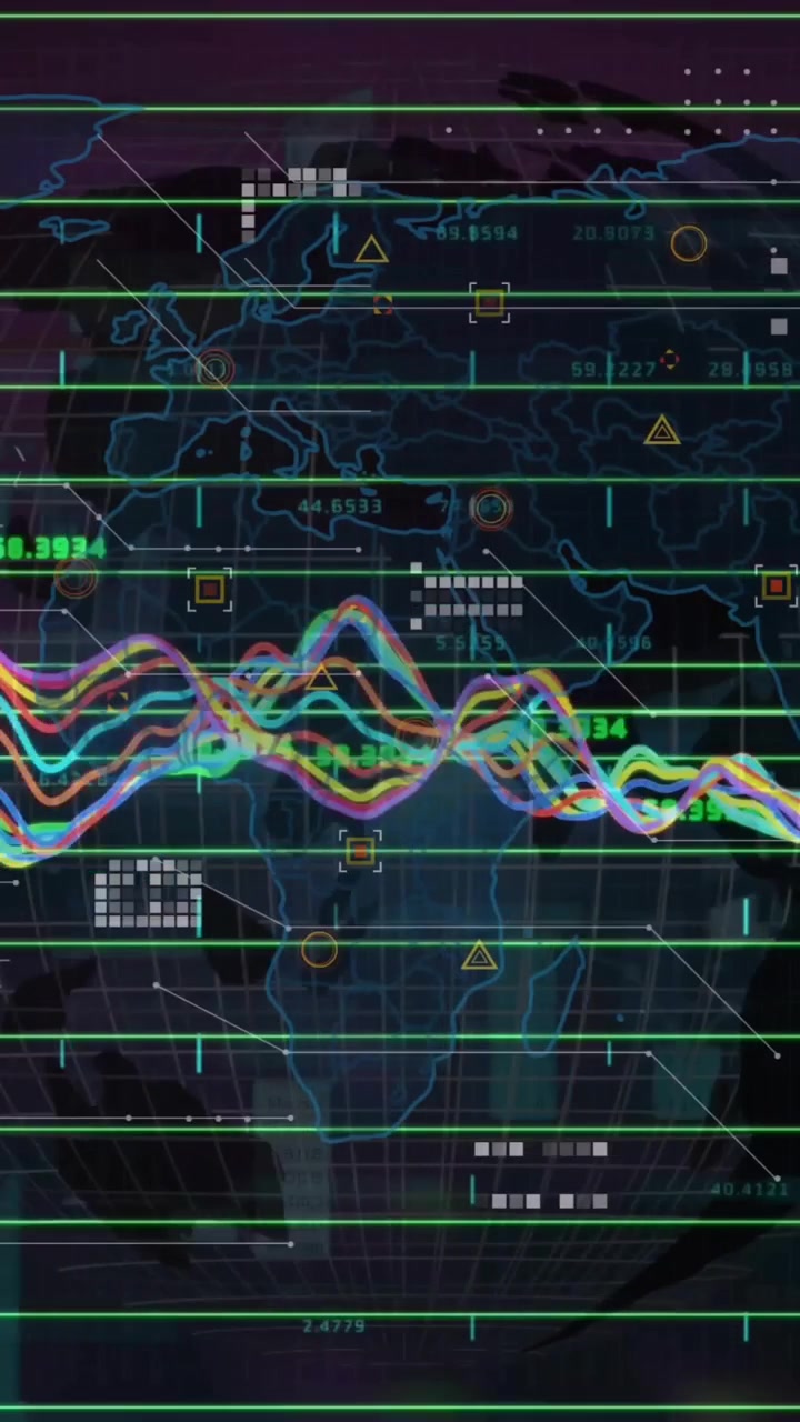 Animation of financial data processing over world map