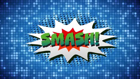 smash text on speech bubble against glowing dots on blue background