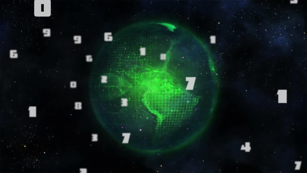 검은색 배경의 지구에 비해 여러 개의 숫자가 변하고 있습니다.