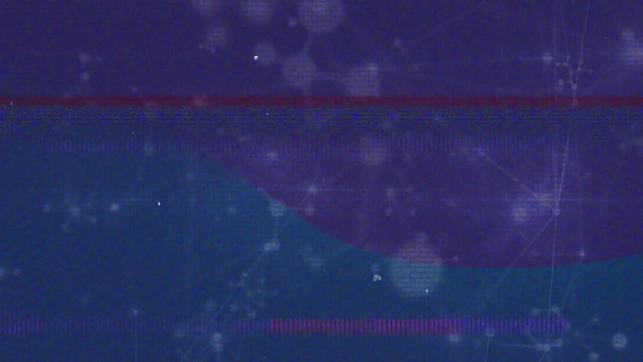 파란색 배경에 분자 구조와 연결 네트워크에 대한 장애 효과의 애니메이션.