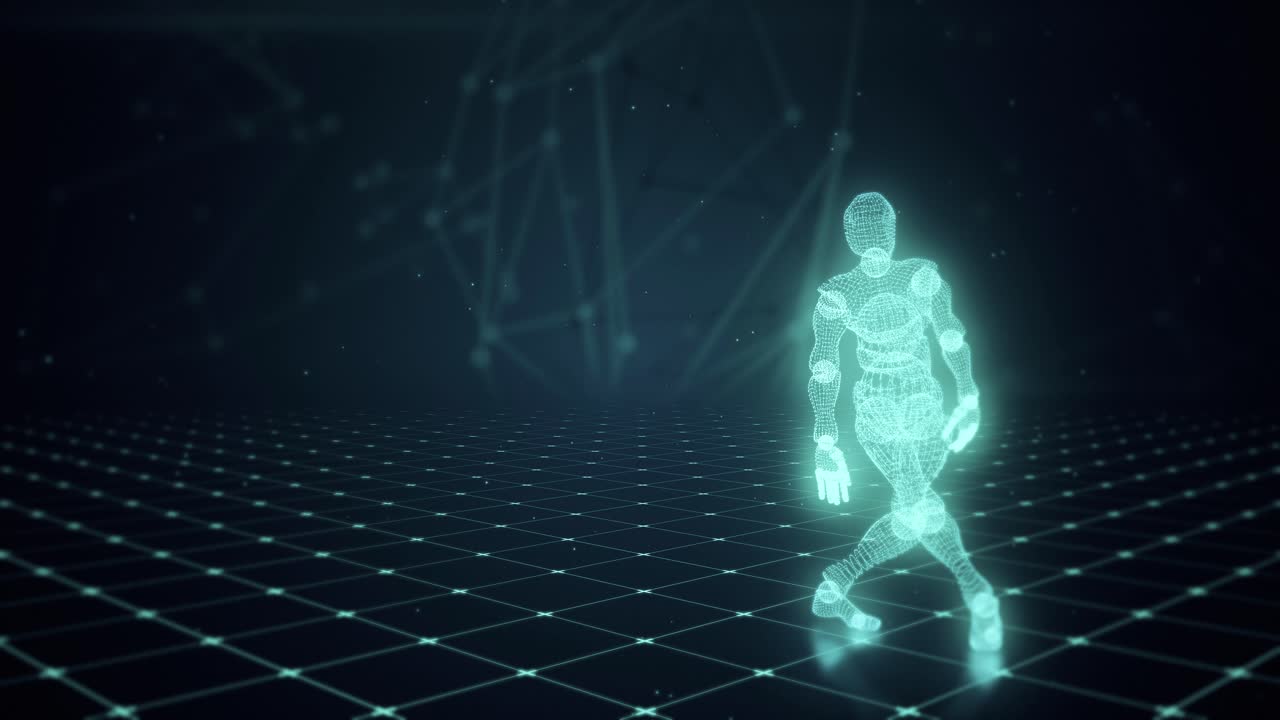 미래의 환경에서 디지털 인간 와이어 프레임