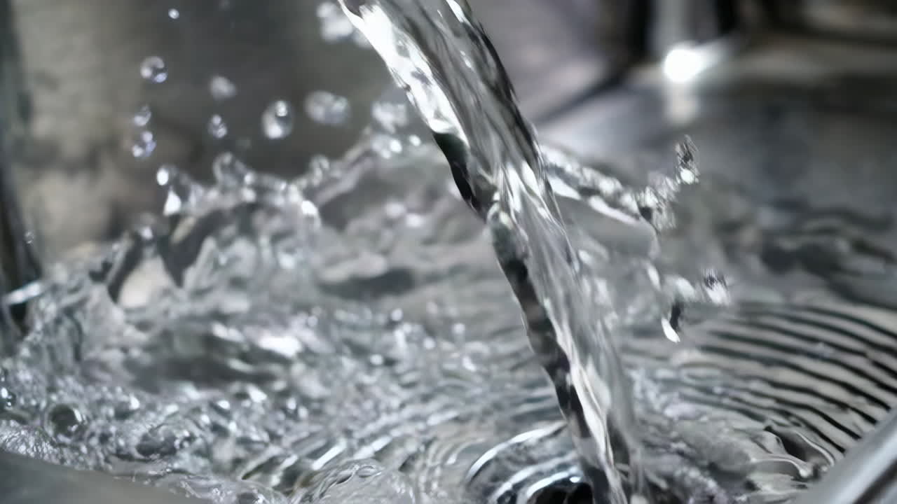 수도꼭지 에서 싱크대 로 흐르는 물