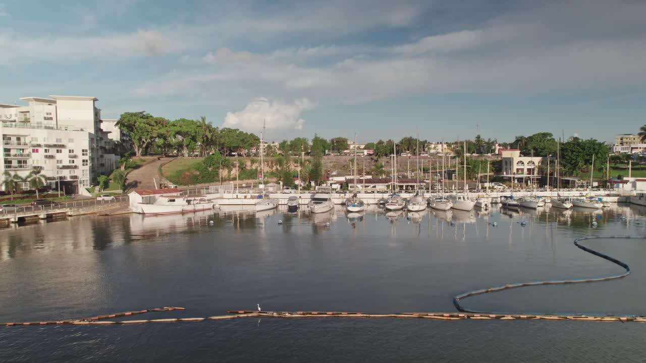 Aerial Side Dolly Shot of Bartolomé Colón Marina, Sans Soucí Santo Domingo Port