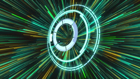 animation of loading circle in black space with moving yellow and green lines