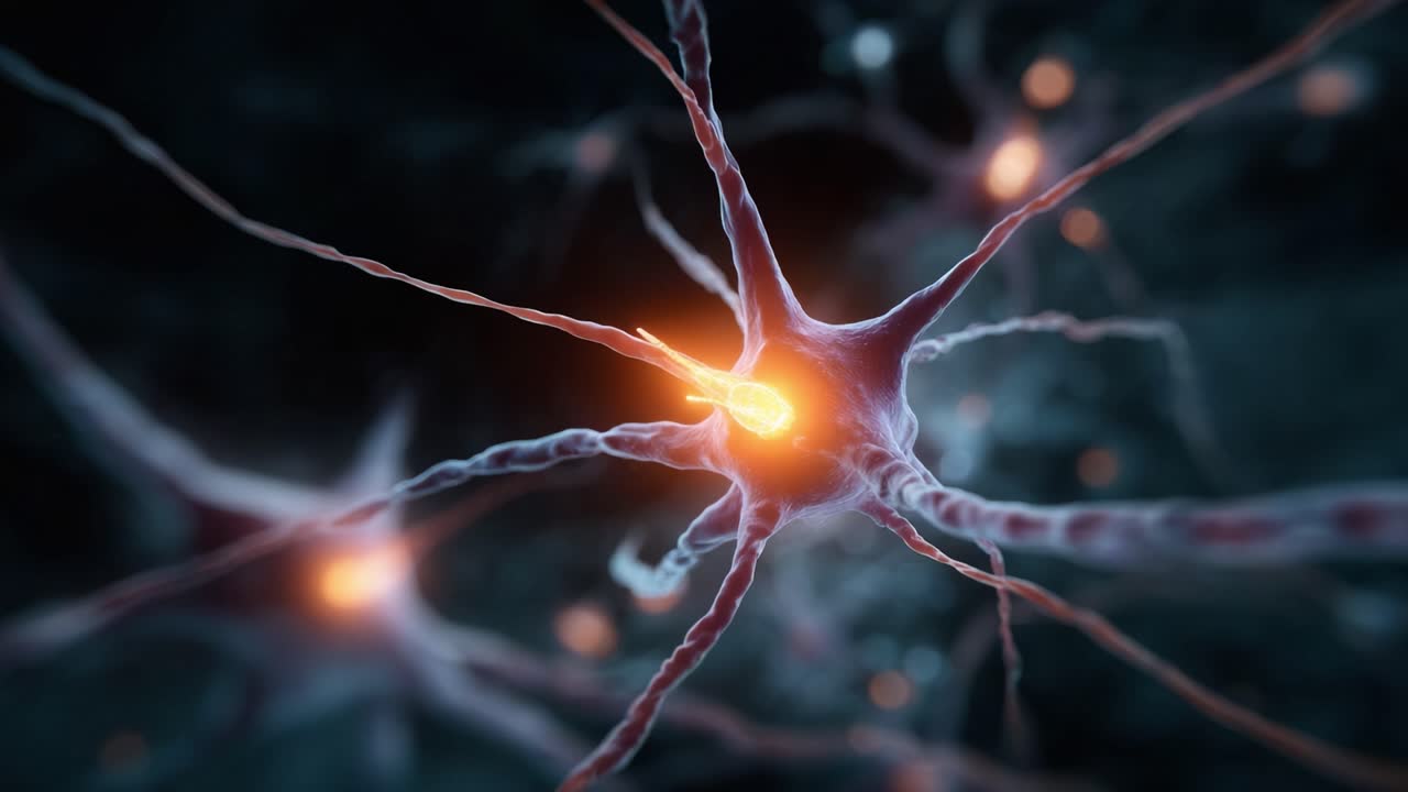 Illuminated Neurons Displaying Synaptic Activity: A Close-up View of Neural Connections and Signal Transmission in the Human Brain and Its Complex Functions