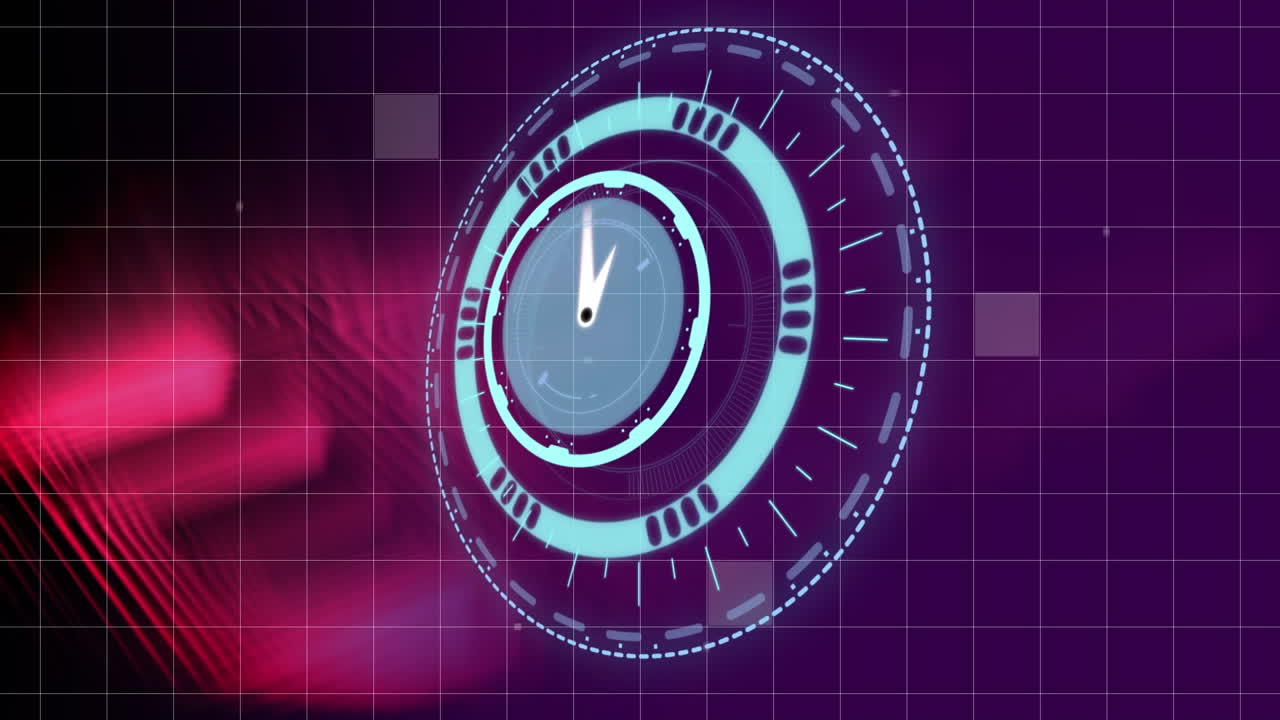 그리드 위에서 빠르게 움직이는 시계의 애니메이션