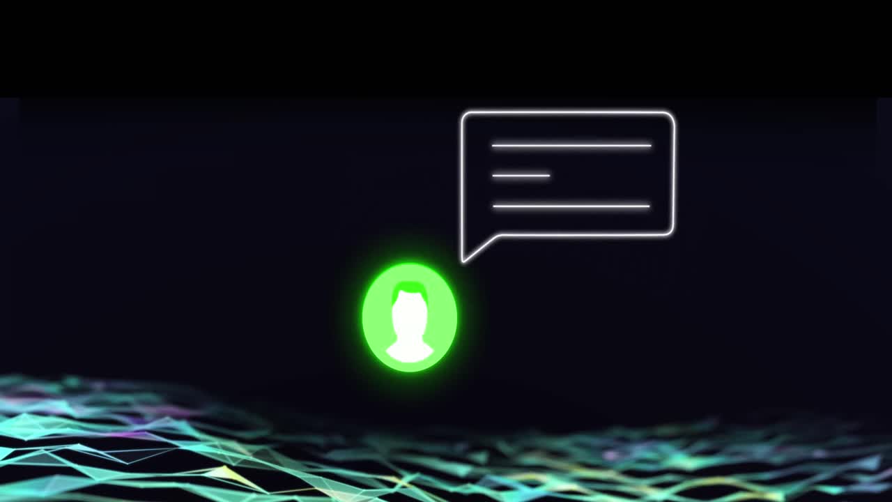 animación de formas y alerta de redes sociales con icono de usuario sobre fondo negro