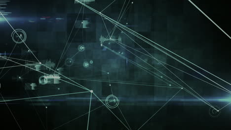 digital animation of network of connections and data processing against green background