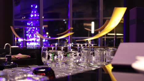 formal table setting in a dimly lit room