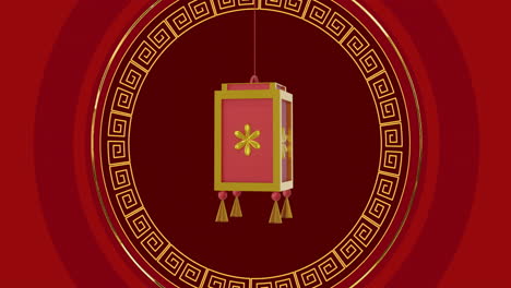 Animation-of-lantern-and-chinese-pattern-with-copy-space-on-red-background