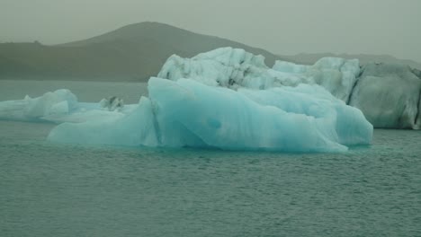 pan of beautiful blue iceberg on icelandic lake